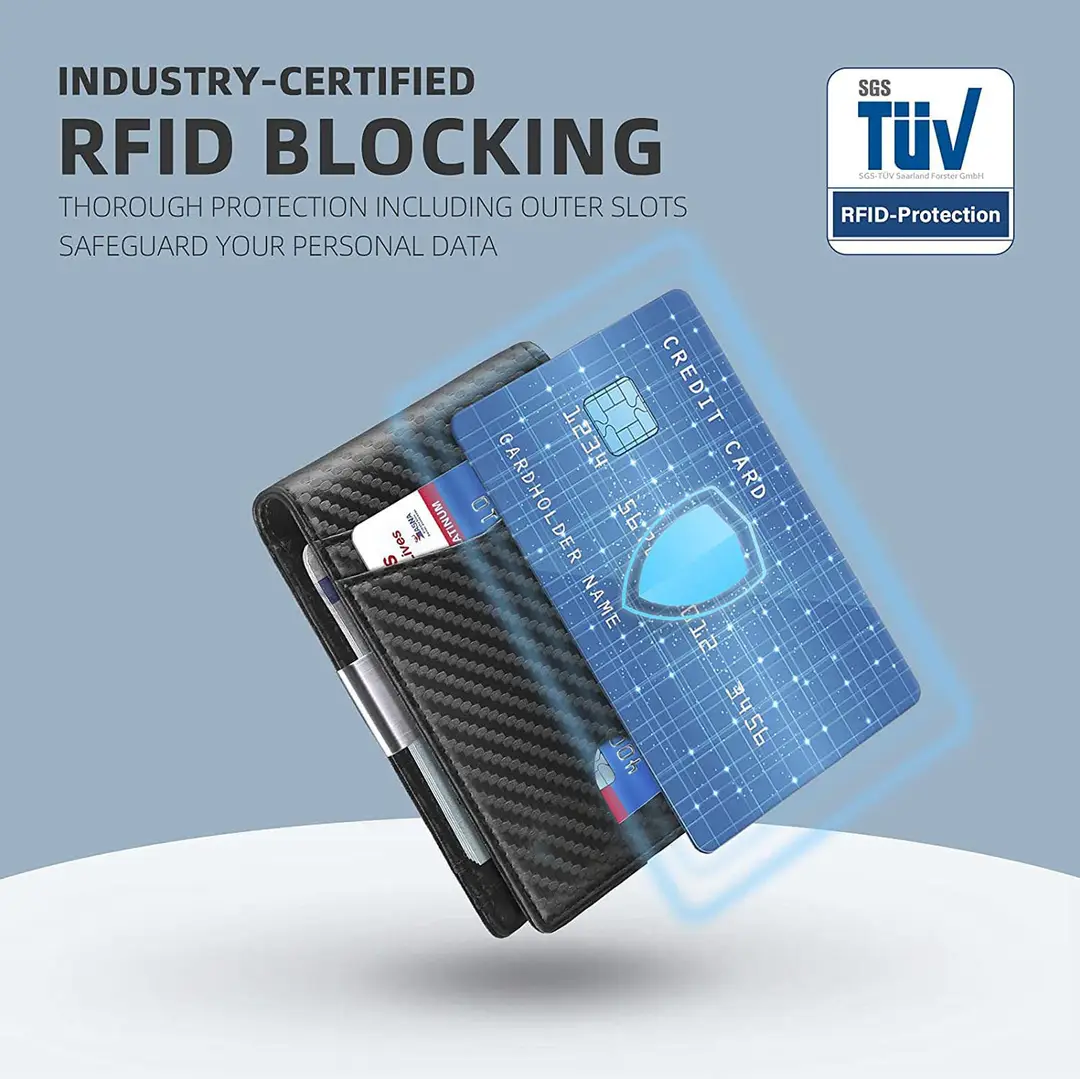 Rfid Wallet Carbon Fiber Multi-Card Slot Anti-Theft Wallet Card Holder Dollar Bill Holder Men's Wallet Color-Blocking Design Anti-Skimming — feature 13