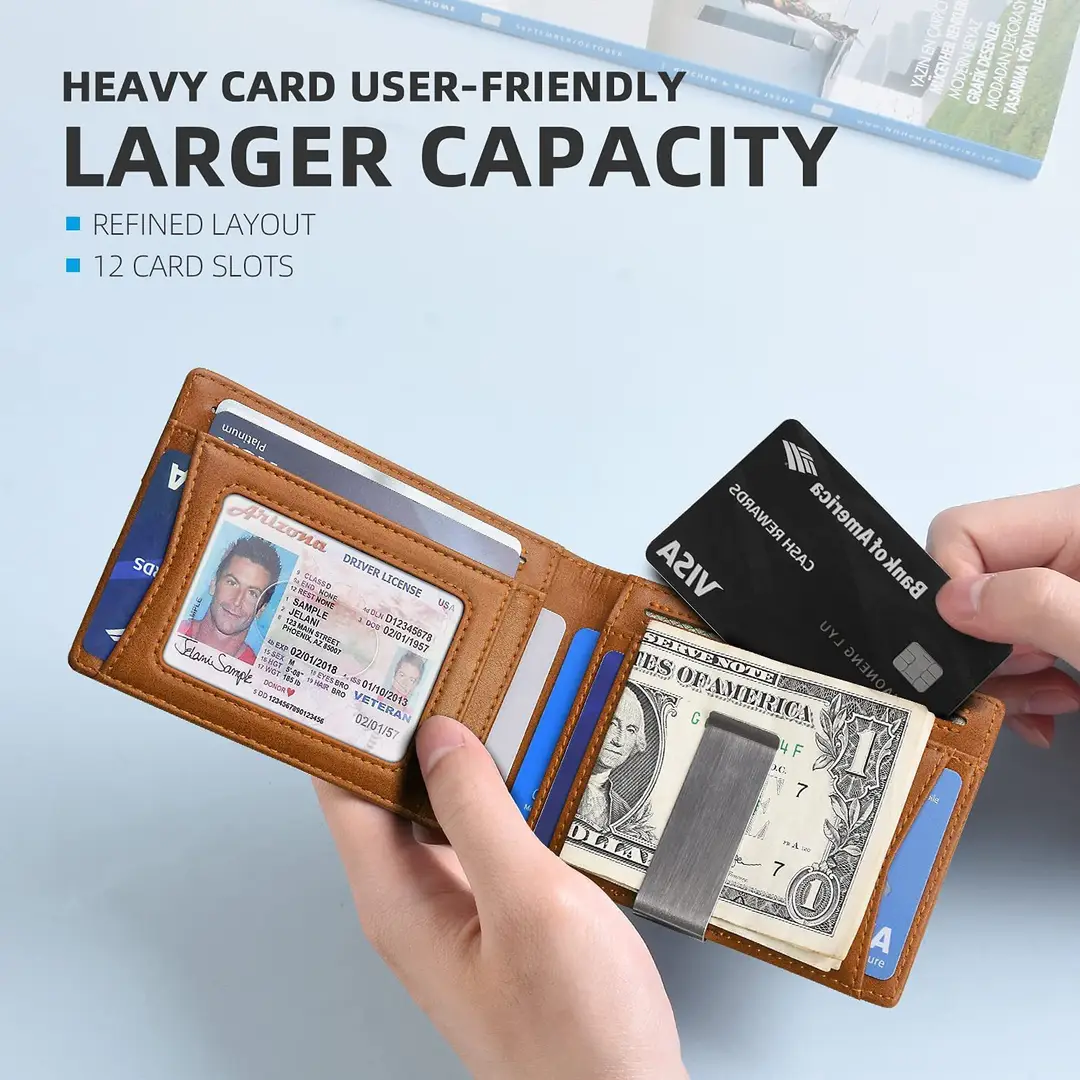Rfid Wallet Carbon Fiber Multi-Card Slot Anti-Theft Wallet Card Holder Dollar Bill Holder Men's Wallet Color-Blocking Design Anti-Skimming — feature 16
