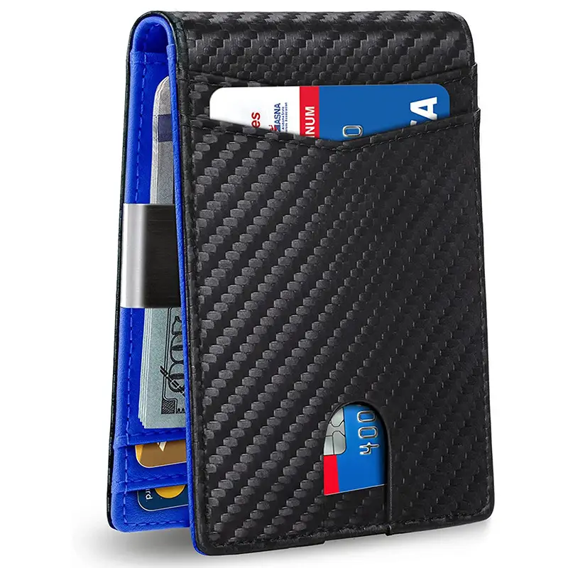 Rfid Wallet Carbon Fiber Multi-Card Slot Anti-Theft Wallet Card Holder Dollar Bill Holder Men's Wallet Color-Blocking Design Anti-Skimming
