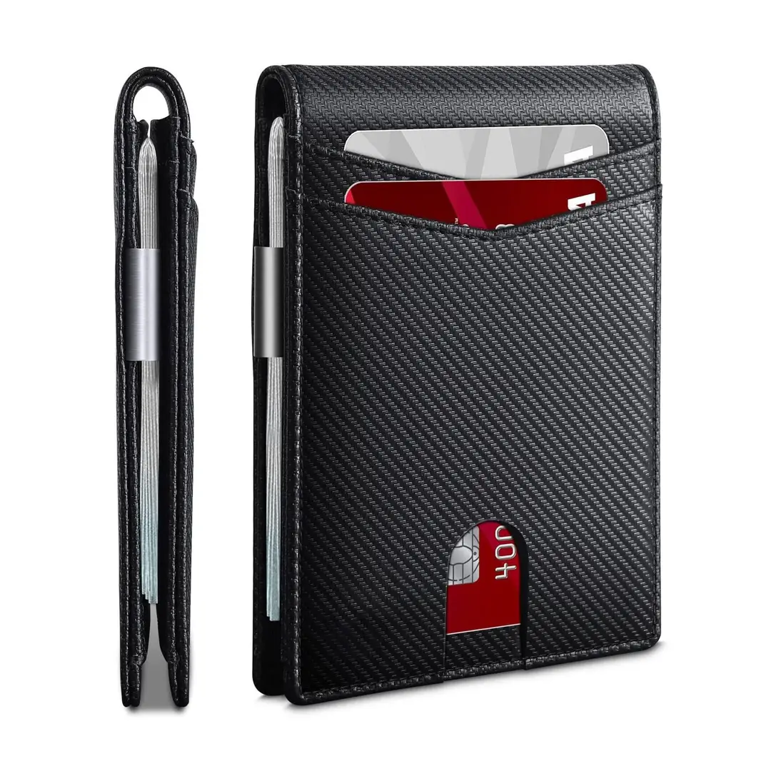 Rfid Wallet Carbon Fiber Multi-Card Slot Anti-Theft Wallet Card Holder Dollar Bill Holder Men's Wallet Color-Blocking Design Anti-Skimming
