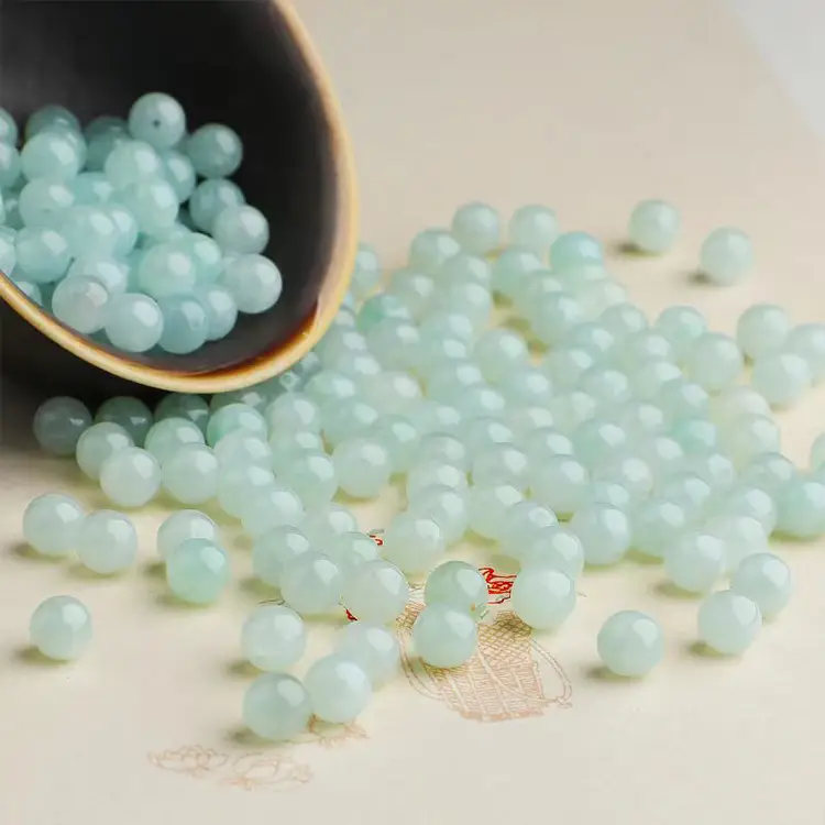 Natural Burmese Jade Round Beads Green Ice Clear Bottom - Image 2