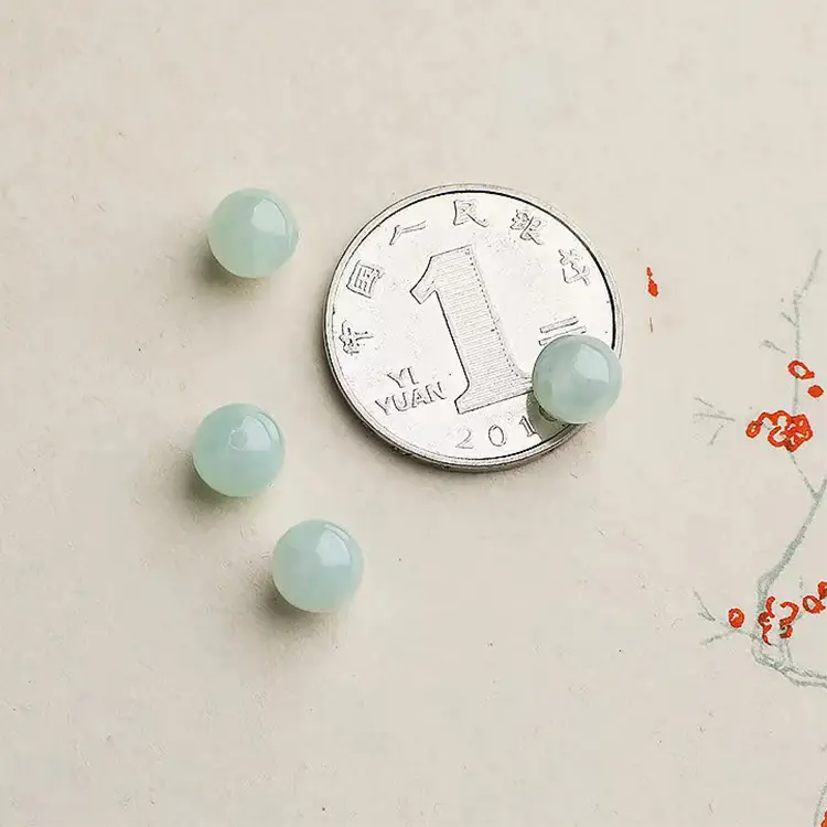 Natural Burmese Jade Round Beads Green Ice Clear Bottom - Image 4