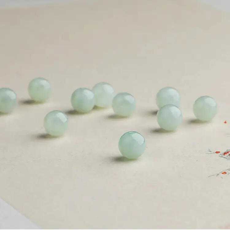 Natural Burmese Jade Round Beads Green Ice Clear Bottom - Image 5