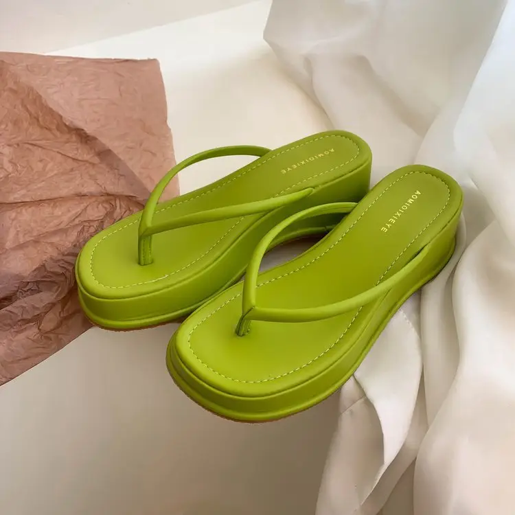 2023 Black Korean Women's Flip Flops Wedge Sandals