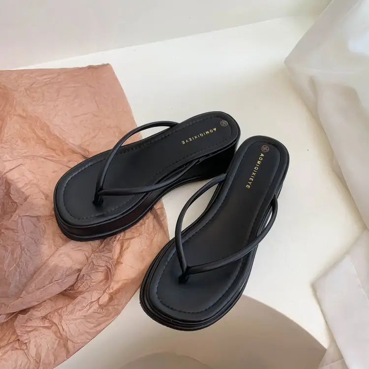 2023 Black Korean Women's Flip Flops Wedge Sandals — feature 10