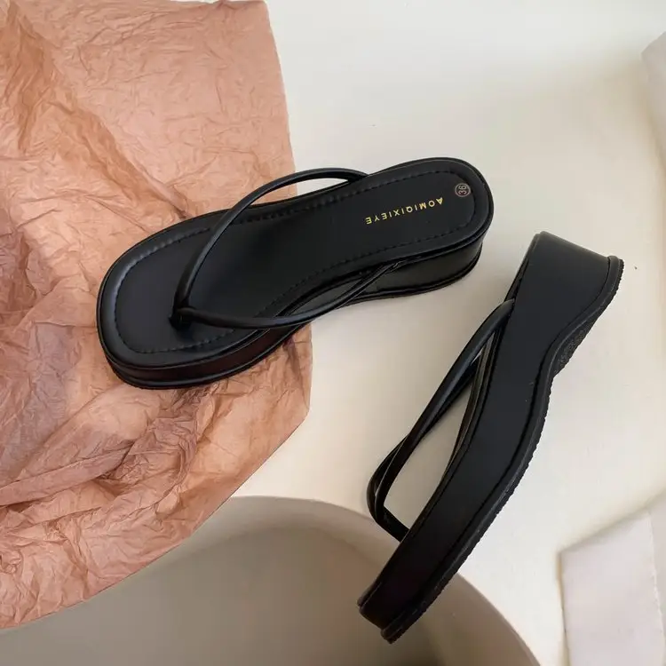 2023 Black Korean Women's Flip Flops Wedge Sandals — feature 2