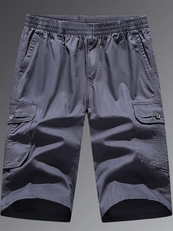 Men's Grey Cropped Cargo Shorts Large Pure Cotton - Image 8