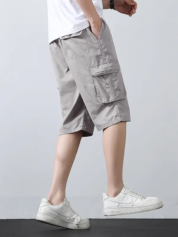 Men's Grey Cropped Cargo Shorts Large Pure Cotton - Image 10