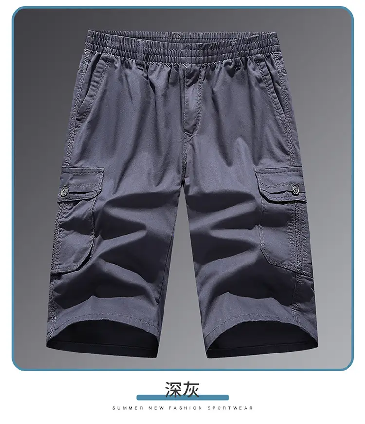 Men's Grey Cropped Cargo Shorts Large Pure Cotton — feature 42
