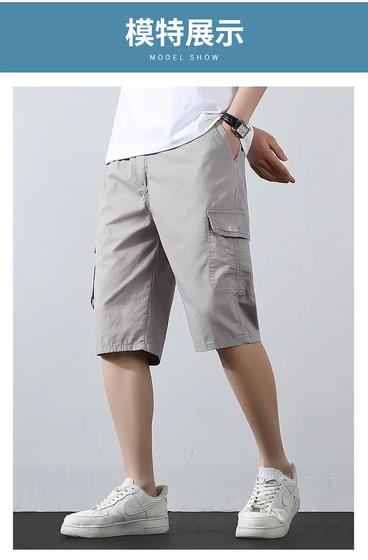 Men's Grey Cropped Cargo Shorts Large Pure Cotton — feature 44