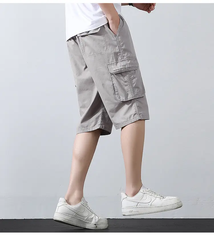 Men's Grey Cropped Cargo Shorts Large Pure Cotton — feature 46