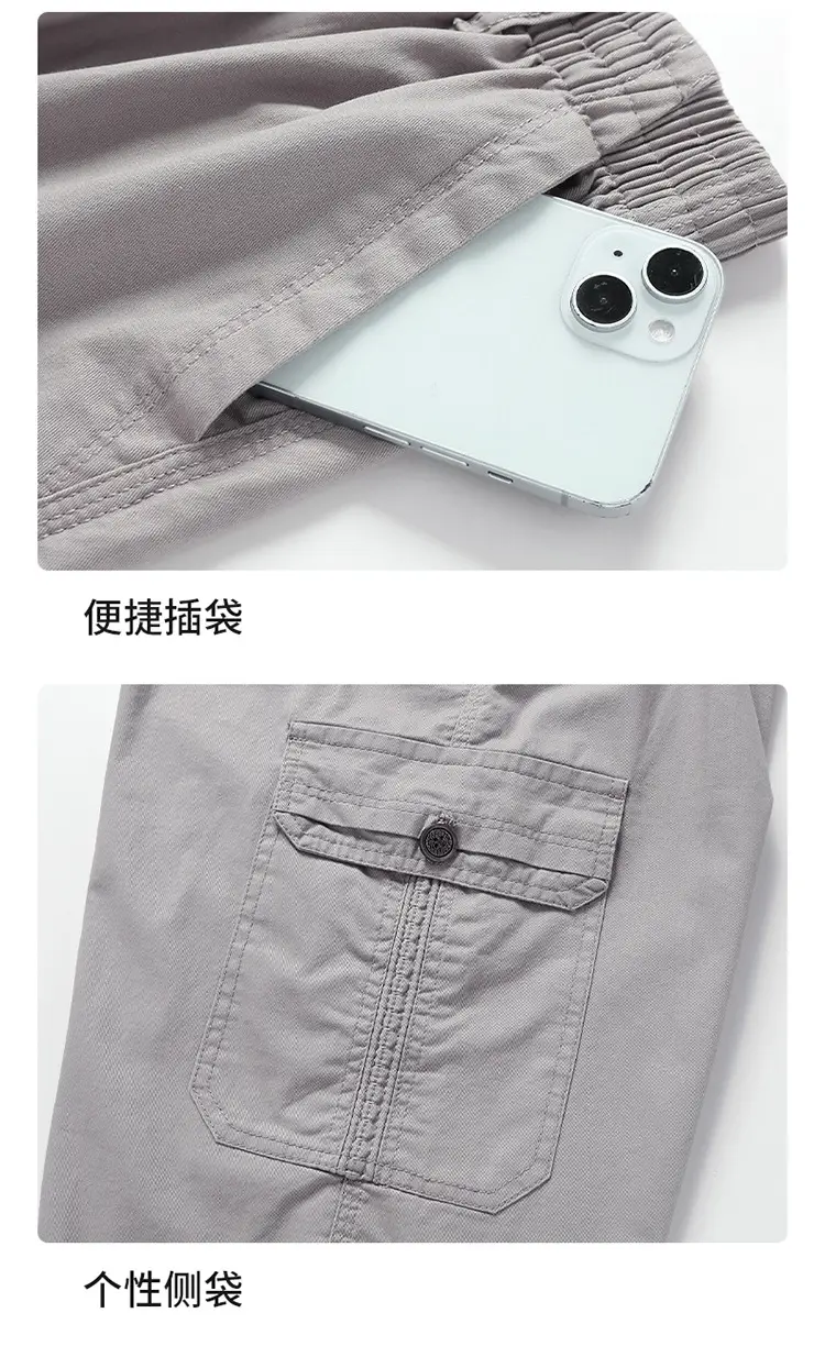Men's Grey Cropped Cargo Shorts Large Pure Cotton — feature 48