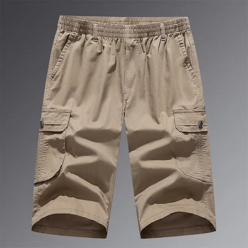 Men's Grey Cropped Cargo Shorts Large Pure Cotton - Image 2