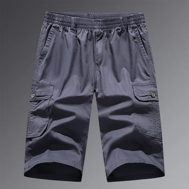 Men's Grey Cropped Cargo Shorts Large Pure Cotton - Image 3