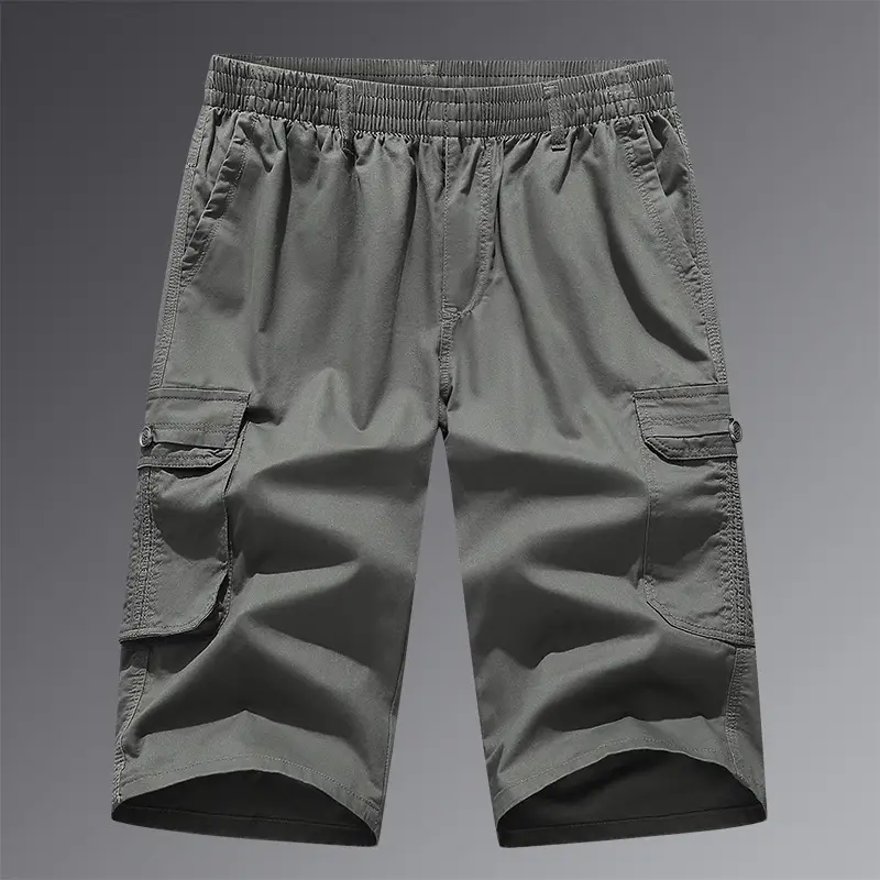 Men's Grey Cropped Cargo Shorts Large Pure Cotton - Image 4