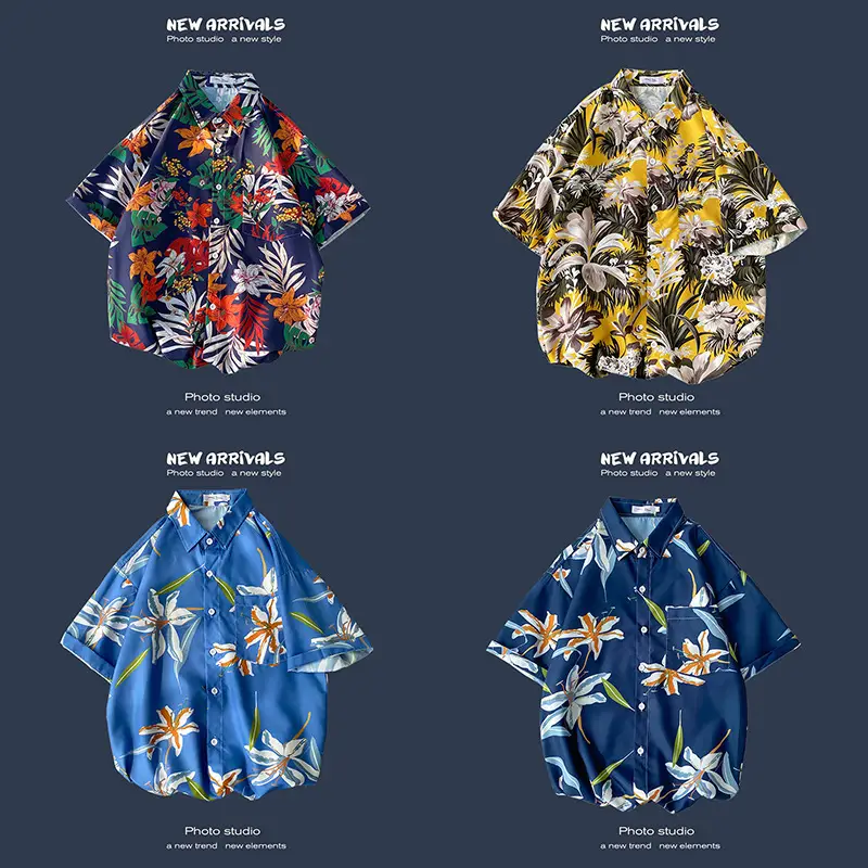 Men's Black Printed Short Sleeve Shirt with 9 Design - Image 43