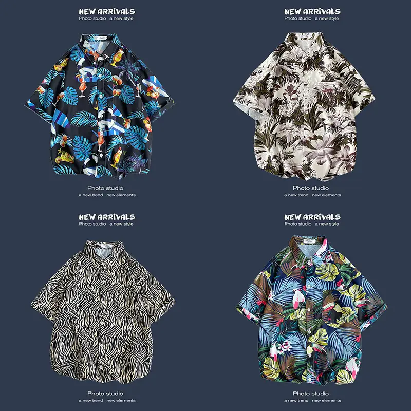 Men's Black Printed Short Sleeve Shirt with 9 Design - Image 44
