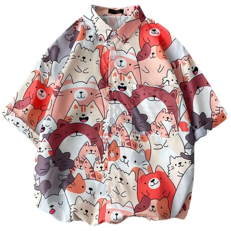 Men's Black Printed Short Sleeve Shirt with 9 Design - Image 45