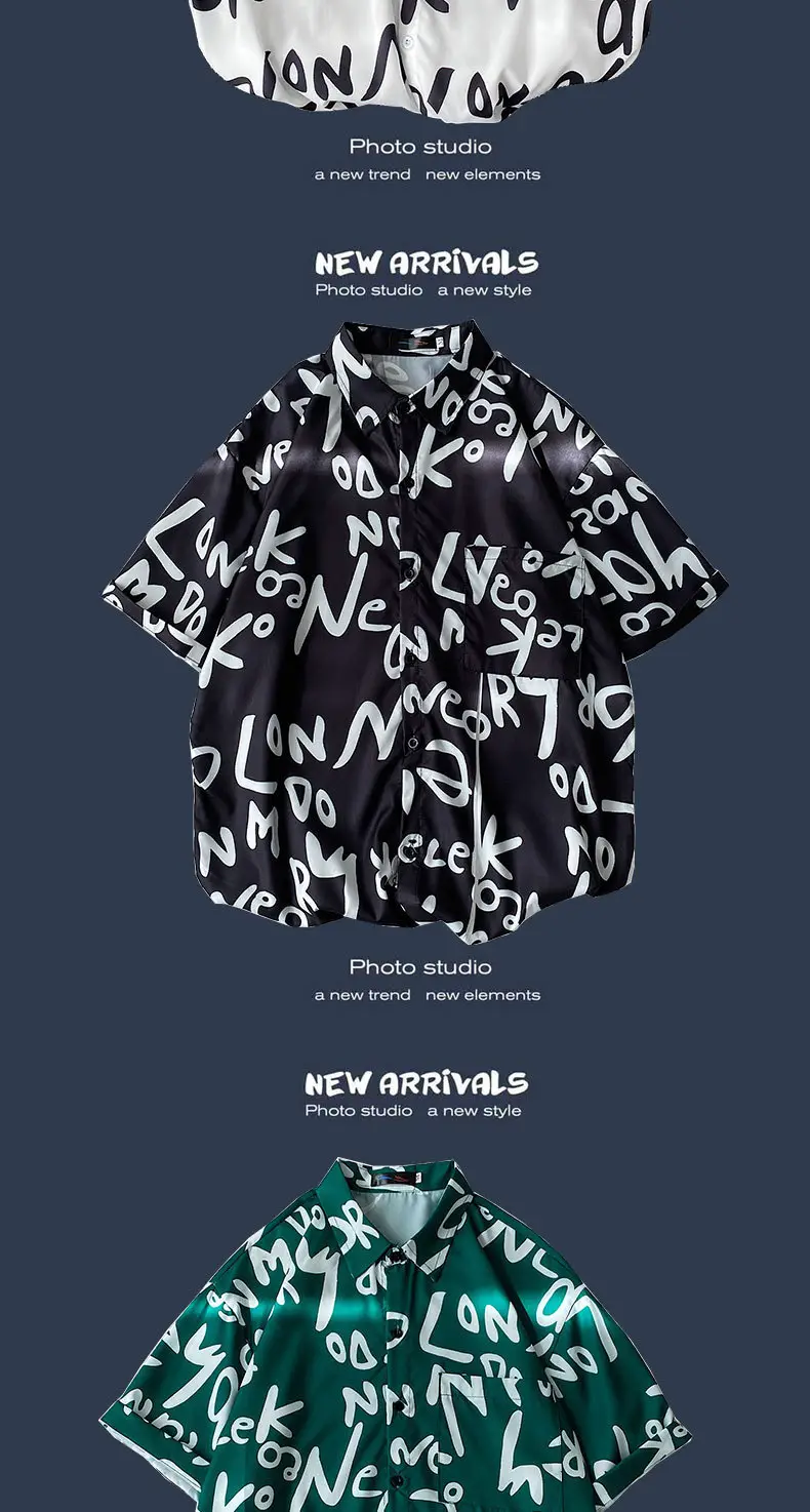 Men's Black Printed Short Sleeve Shirt with 9 Design — feature 10