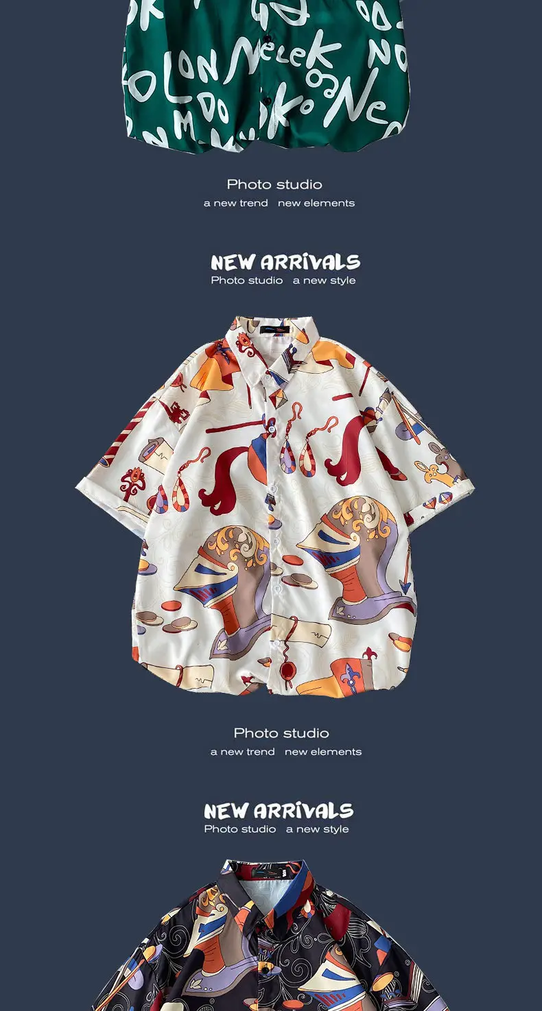 Men's Black Printed Short Sleeve Shirt with 9 Design — feature 11