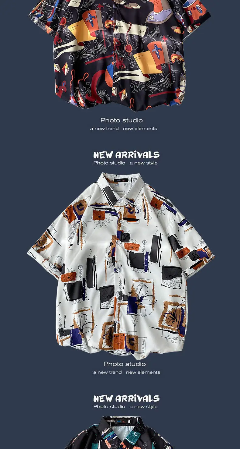 Men's Black Printed Short Sleeve Shirt with 9 Design — feature 12