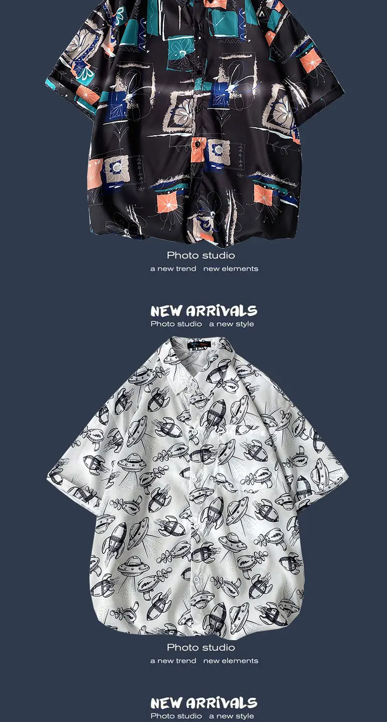Men's Black Printed Short Sleeve Shirt with 9 Design — feature 13