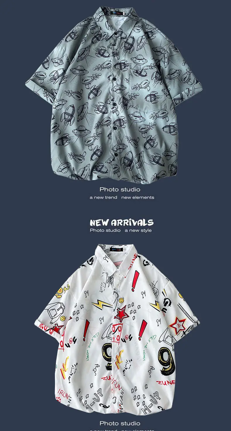 Men's Black Printed Short Sleeve Shirt with 9 Design — feature 14
