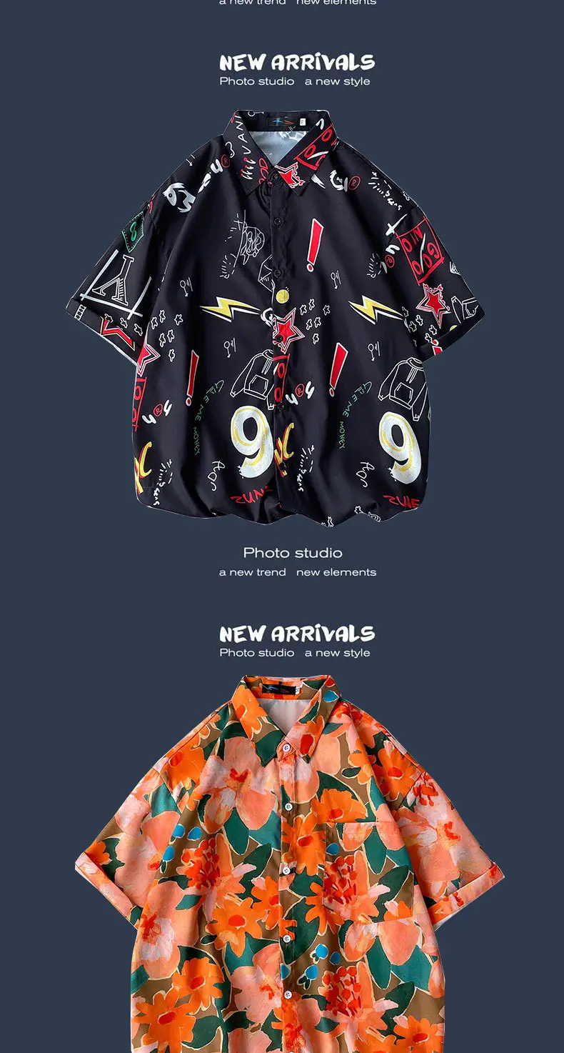Men's Black Printed Short Sleeve Shirt with 9 Design — feature 15