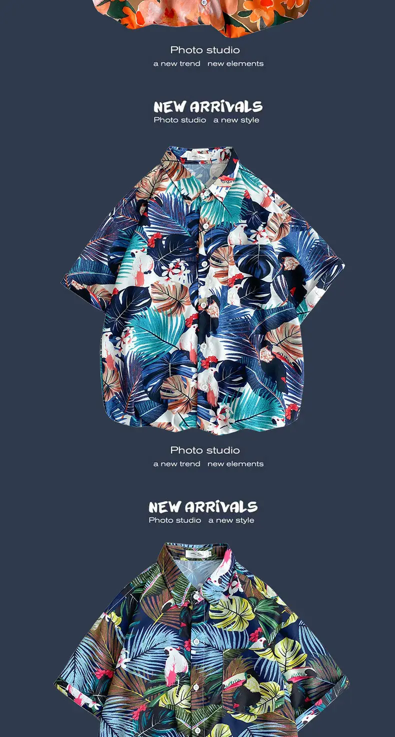 Men's Black Printed Short Sleeve Shirt with 9 Design — feature 16