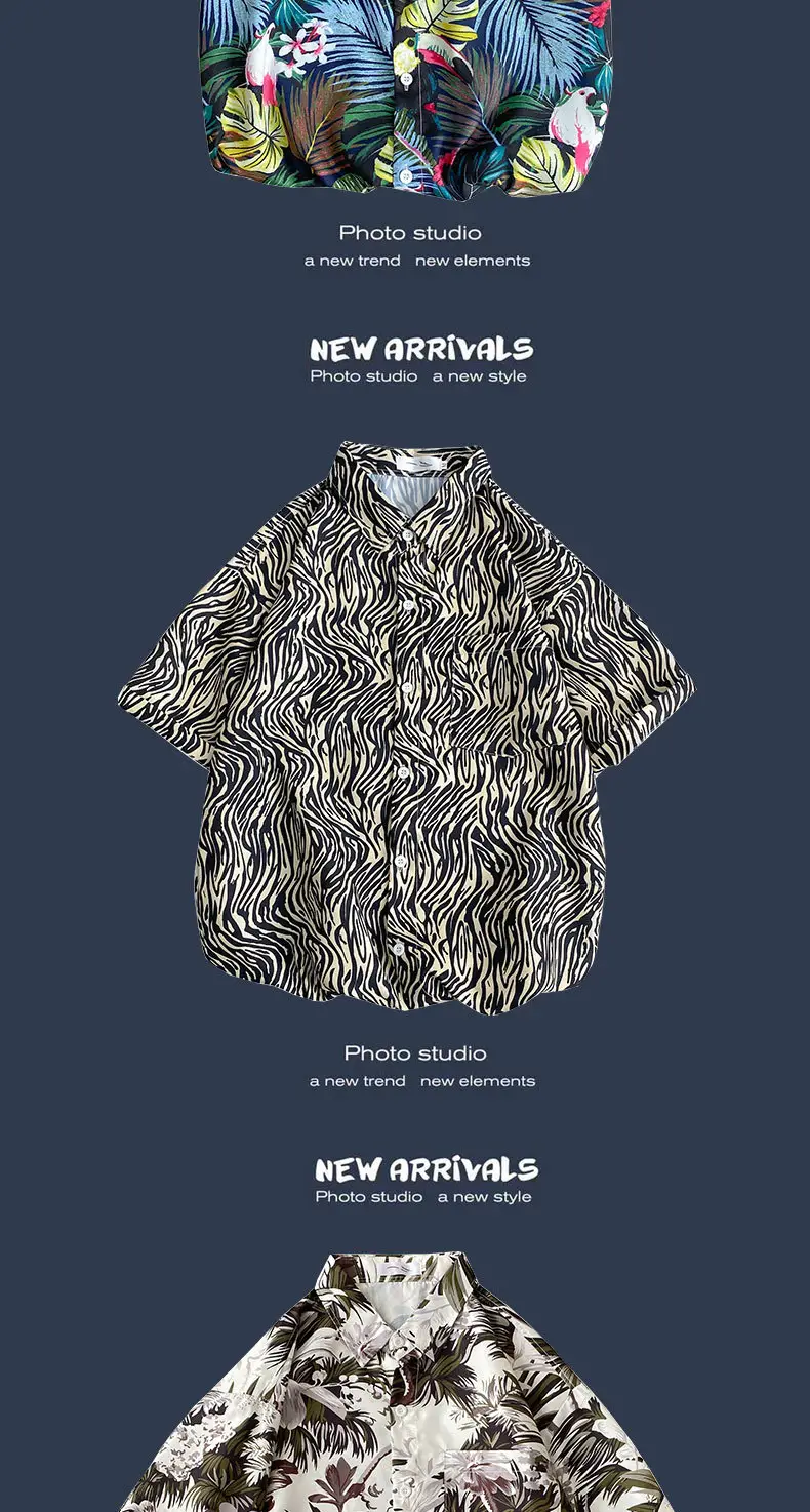 Men's Black Printed Short Sleeve Shirt with 9 Design — feature 17