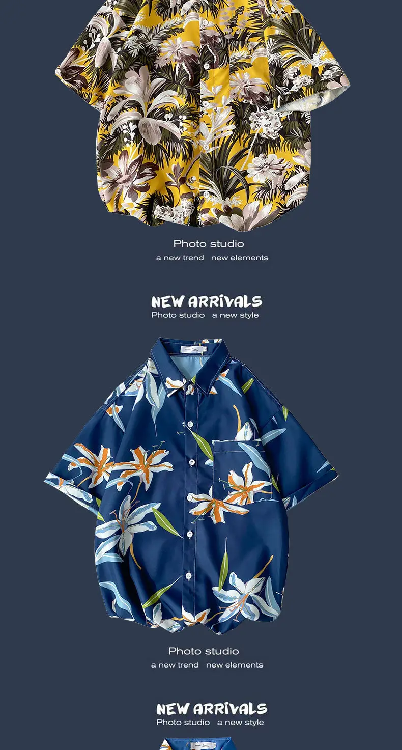 Men's Black Printed Short Sleeve Shirt with 9 Design — feature 19