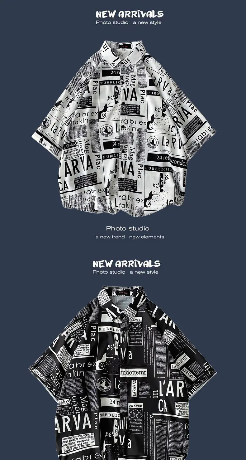Men's Black Printed Short Sleeve Shirt with 9 Design — feature 2