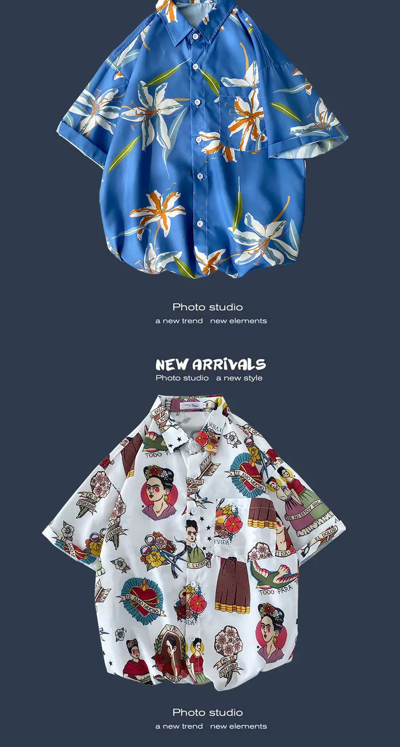 Men's Black Printed Short Sleeve Shirt with 9 Design — feature 20