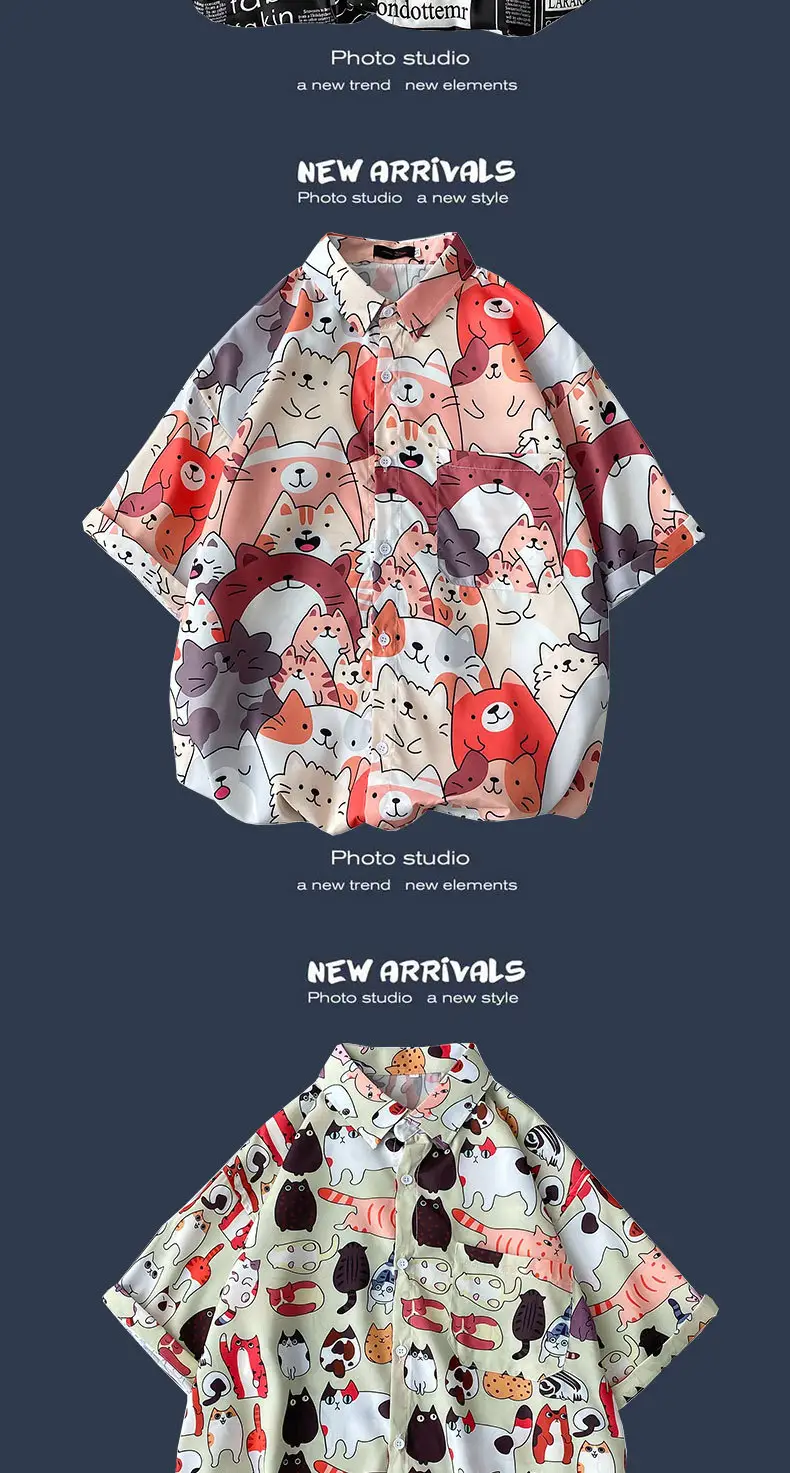 Men's Black Printed Short Sleeve Shirt with 9 Design — feature 3