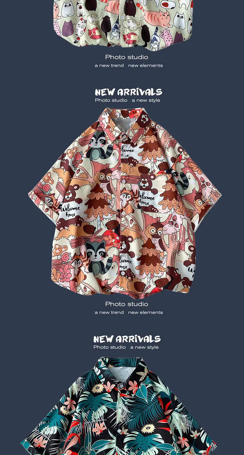 Men's Black Printed Short Sleeve Shirt with 9 Design — feature 4