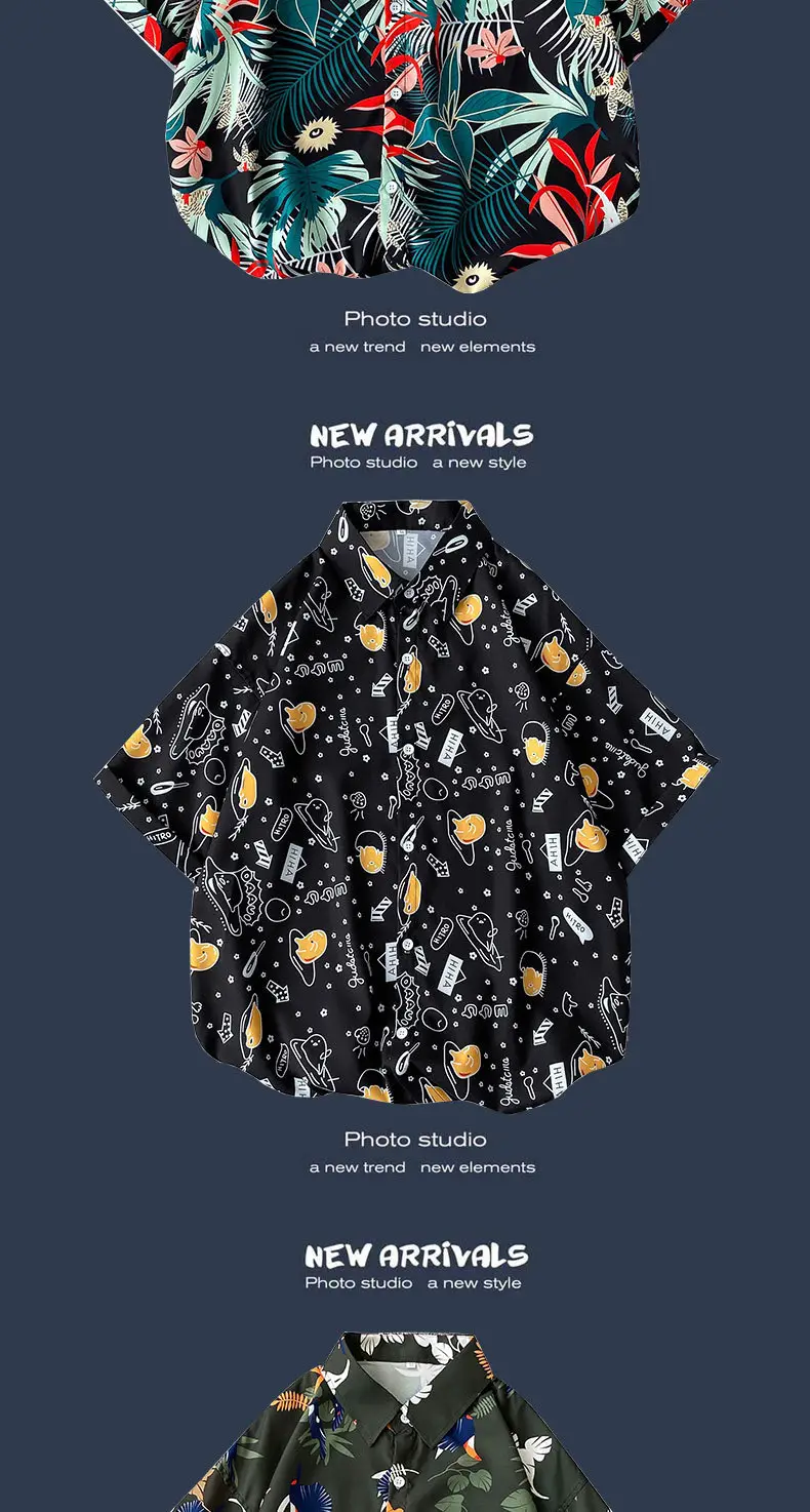 Men's Black Printed Short Sleeve Shirt with 9 Design — feature 5