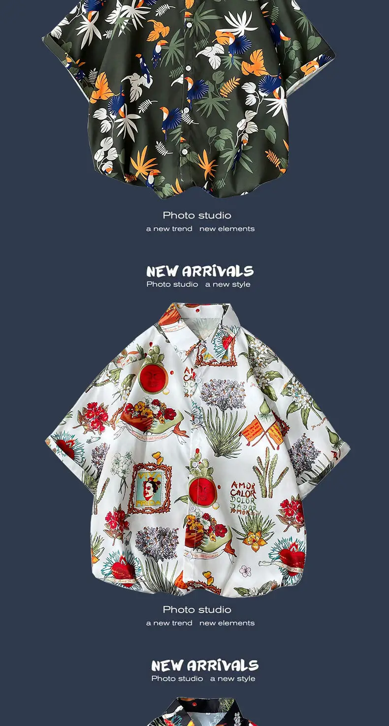 Men's Black Printed Short Sleeve Shirt with 9 Design — feature 6