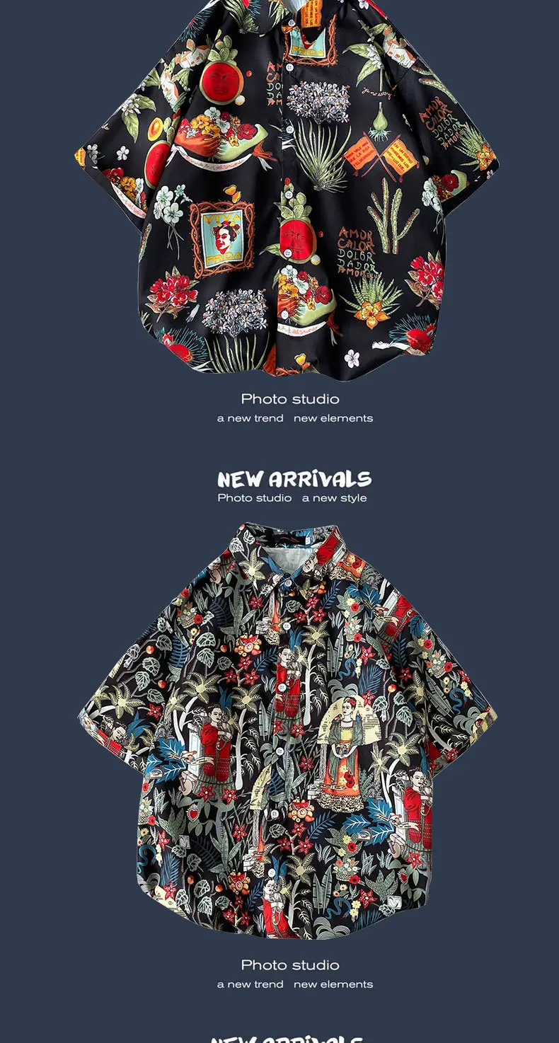 Men's Black Printed Short Sleeve Shirt with 9 Design — feature 7