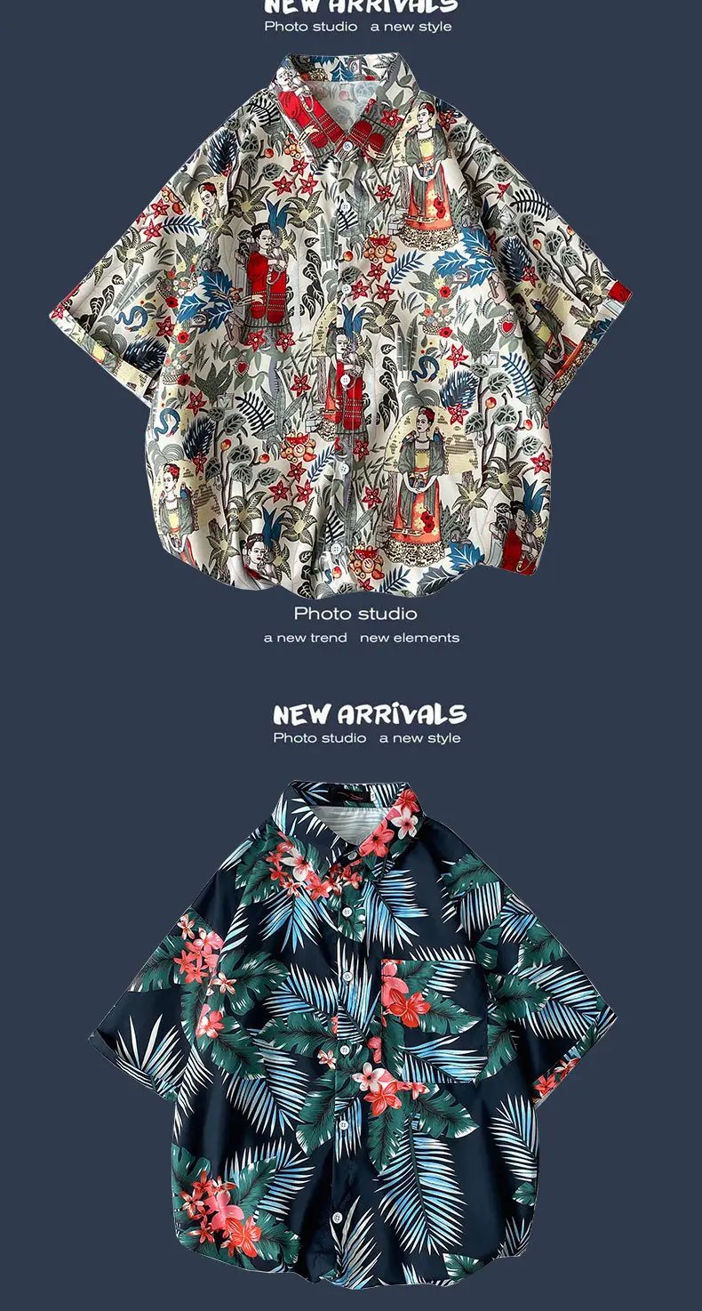 Men's Black Printed Short Sleeve Shirt with 9 Design — feature 8