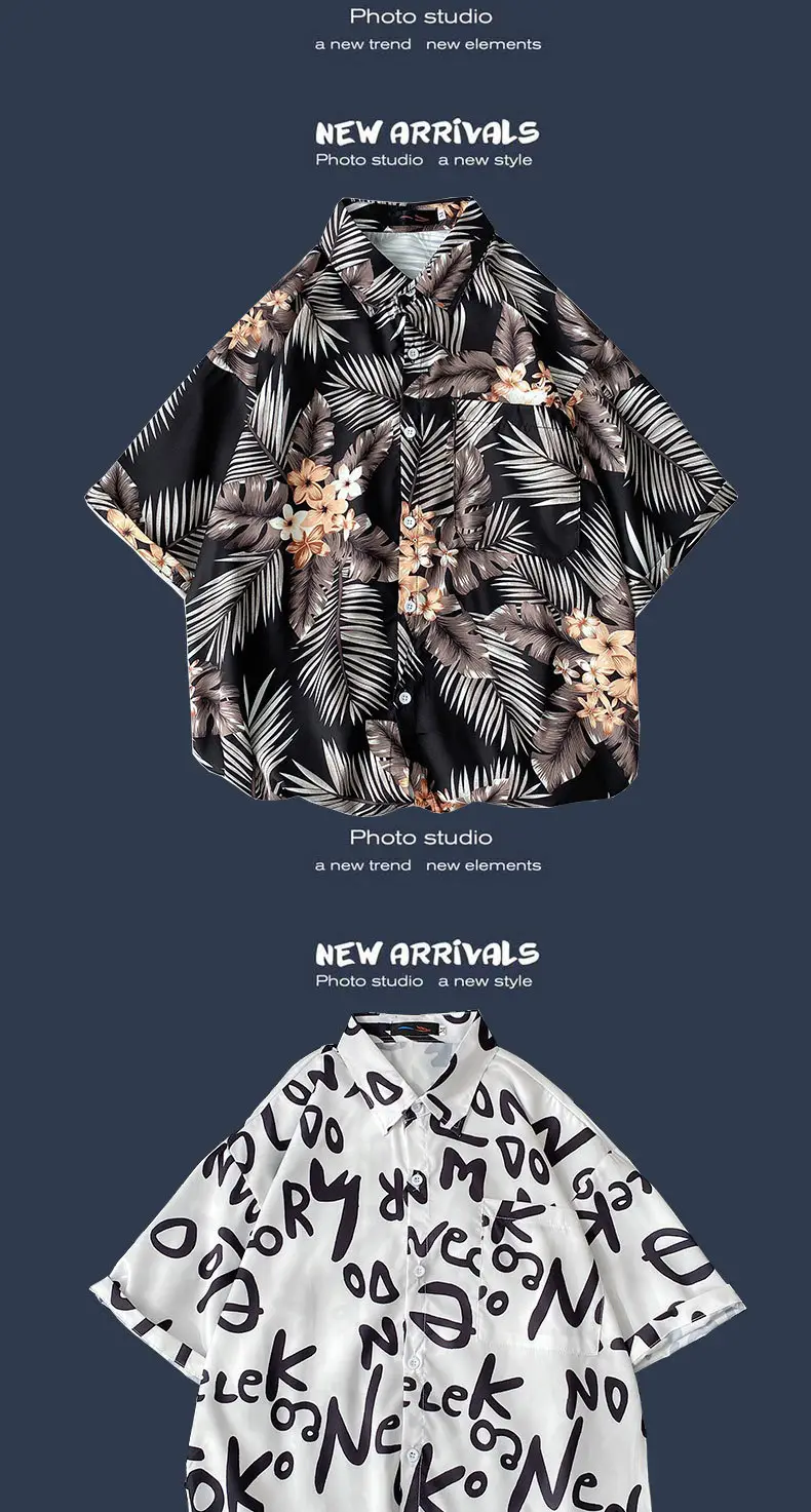 Men's Black Printed Short Sleeve Shirt with 9 Design — feature 9