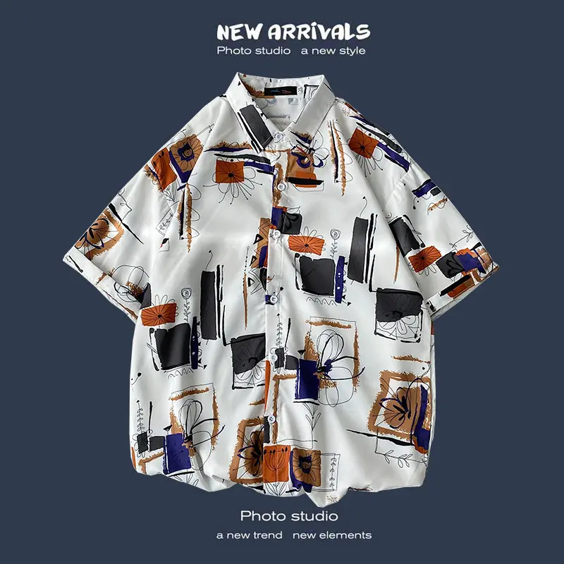 Men's Black Printed Short Sleeve Shirt with 9 Design - Image 10