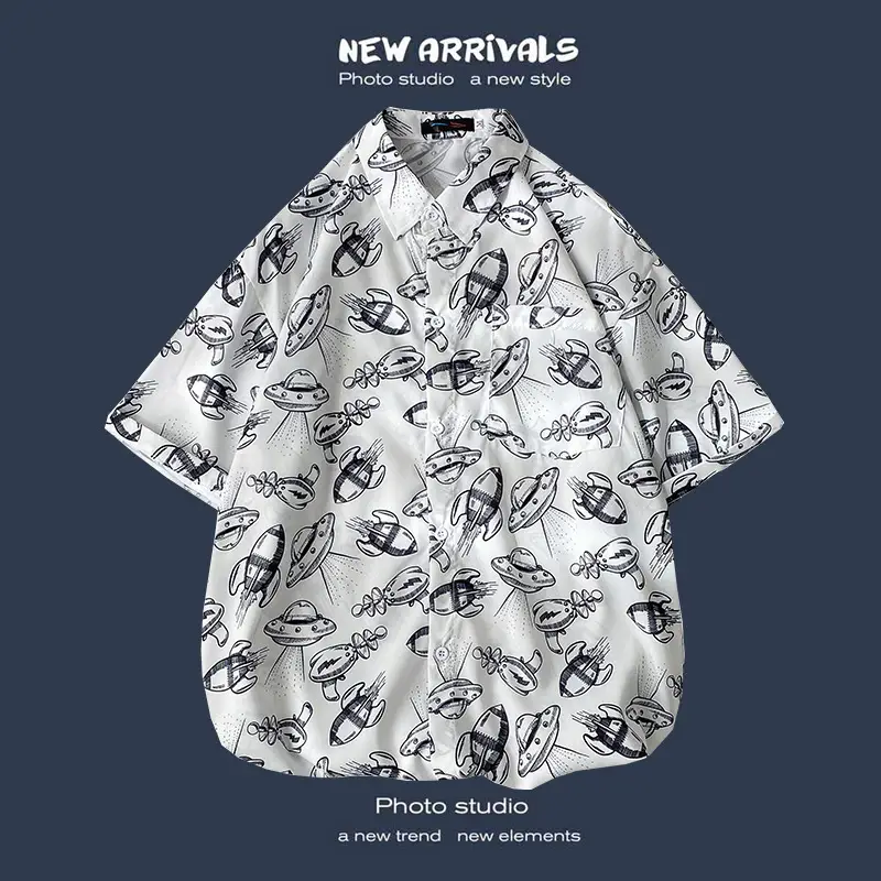 Men's Black Printed Short Sleeve Shirt with 9 Design - Image 12