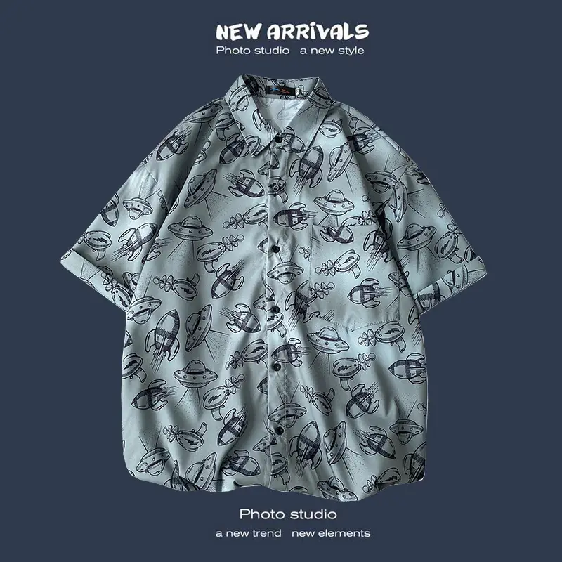Men's Black Printed Short Sleeve Shirt with 9 Design - Image 13