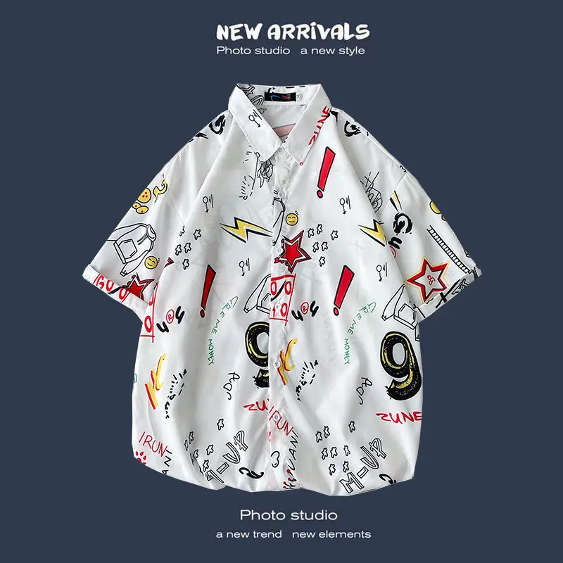 Men's Black Printed Short Sleeve Shirt with 9 Design - Image 14