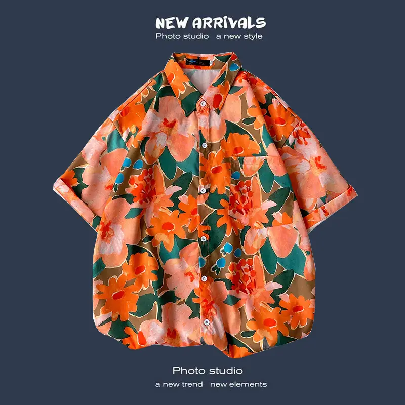 Men's Black Printed Short Sleeve Shirt with 9 Design - Image 16