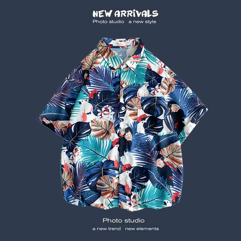 Men's Black Printed Short Sleeve Shirt with 9 Design - Image 17