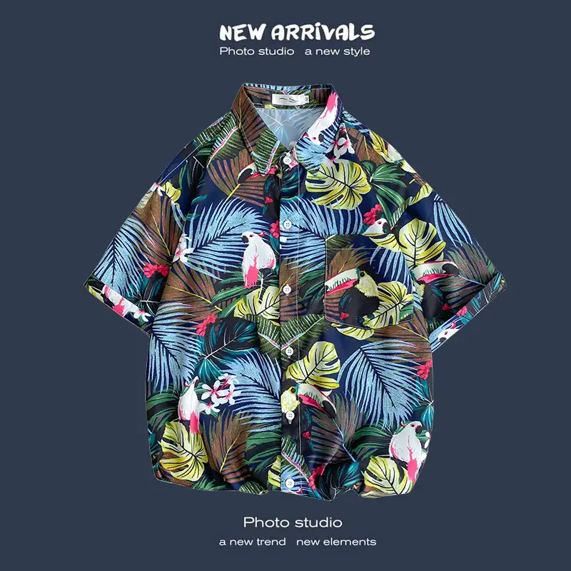 Men's Black Printed Short Sleeve Shirt with 9 Design - Image 18