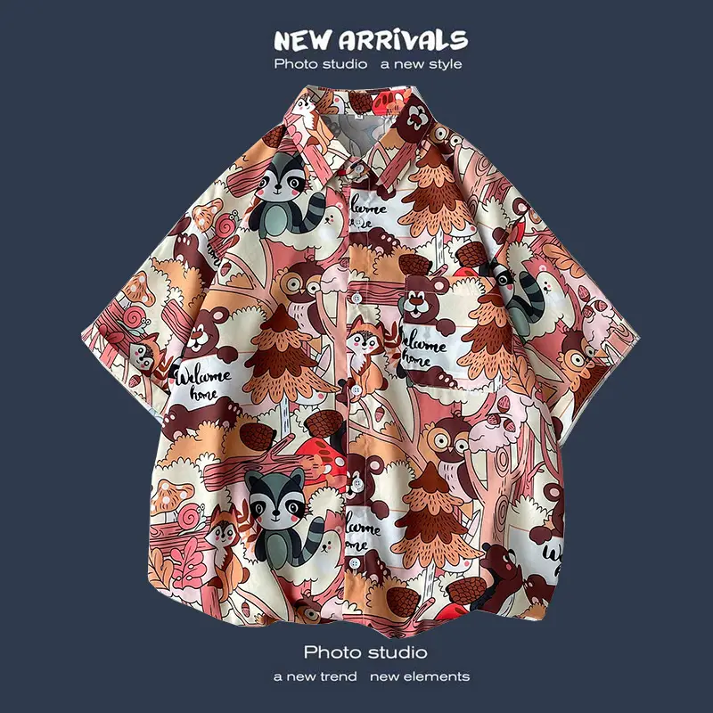 Men's Black Printed Short Sleeve Shirt with 9 Design - Image 2