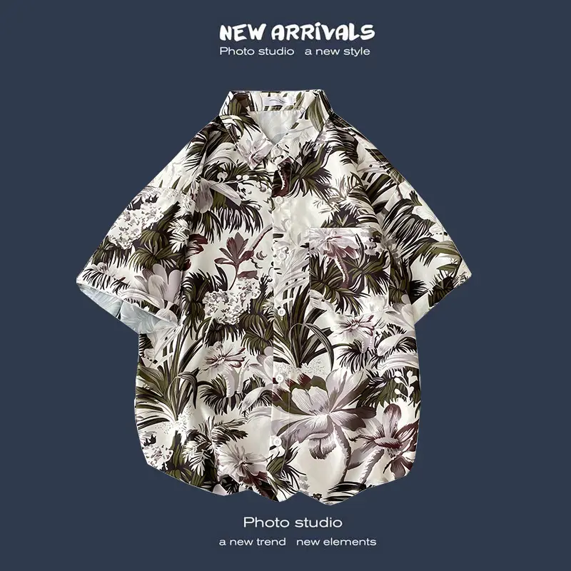 Men's Black Printed Short Sleeve Shirt with 9 Design - Image 20
