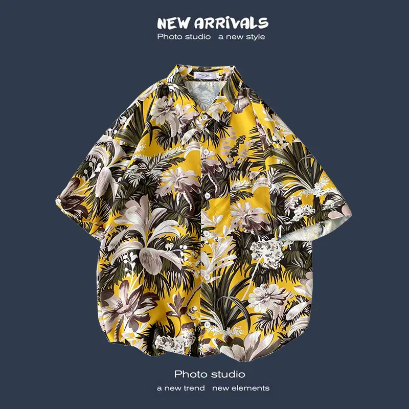 Men's Black Printed Short Sleeve Shirt with 9 Design - Image 21